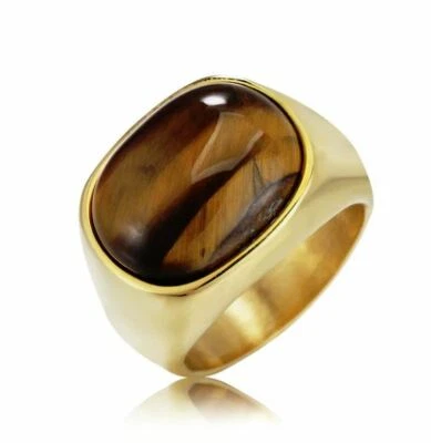 18K GOLD EP TIGER EYE OVAL CUT MENS DRESS RING SIZE 7-15 cat eye tigers eye - image 1 of 2