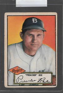 1952 Topps Baseball #66 PREACHER ROE Dodgers black reverse 15105