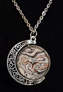 Artisan Doubl Sided Moon Necklace Neutral Colors Approx 22"Stainless Steel Chain - Picture 1 of 6