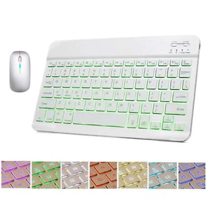 For iPad Android Windows Tablet 10inch Wireless Bluetooth Backlit Keyboard&Mouse - Picture 1 of 30