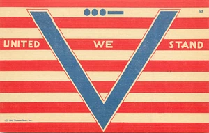Linen WWII Propaganda Postcard V ...- United We Stand American Flag V9 Victory - Picture 1 of 2