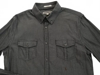 Camisa Express Para Hombre 100% Algodón Ajustada L/S Abotonada Gris Rayas - L 16-16.5 Foto 1 de 4