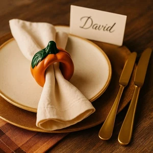 Hand-Painted Pumpkin Napkin Rings (Set of 4) Porcelain Harvest Collection w/ Box - Picture 1 of 12