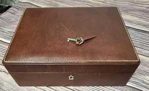 Caja de reloj vintage joyero con cierre Nordstrom hecha en Italia cuero marrón - Imagen 1 de 14