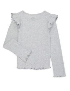 Wonder Nation Girl's Gray Long-Sleeve Ruffle Shoulder Top Size M (7-8) New - Picture 1 of 3