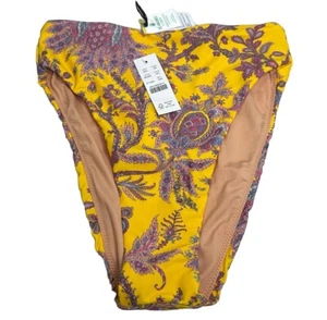 High-Rise Cut Bikini Bottom J Crew Ratti Golden Yellow Boho Paisley XXS NWT - Picture 1 of 2