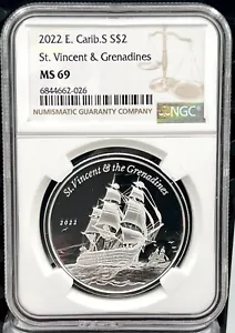 2022 St. Vincent & Grenadines $2 War Ship  1 oz .999 Silver Coin - NGC MS 69 - Picture 1 of 4