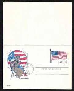 UY38 14+14c Flag & Attached Reply Card - House of Farnam FDC - Picture 1 of 2