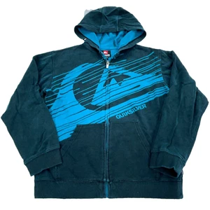 Vintage Quiksilver Hoodie Boys Large Blue Sweatshirt Jacket Youth Y2K Skate Aop - Picture 1 of 8