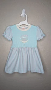 Vintage Healthtex Kleinkind 3T blau rosa Kurzarm 3D Mädchen bestickt Kleid - Bild 1 von 10