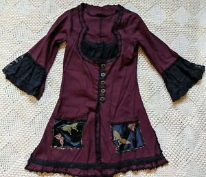 Burgundy black striped victorian gothic steampunk bellydance ghawazee coat M