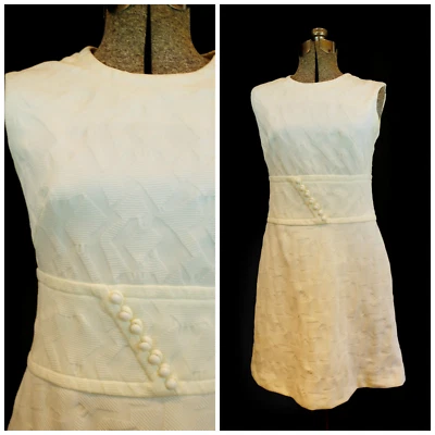 Vestido Vintage Años 60 70 Marfil Poli Cambio XS Texturizado Poli Decorativo Cintura Foto 1 de 4