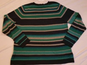 Women's Croft & Barrow Navy TealvGreen Gray Striped Knit Sweater XL 18 V-Neck - Picture 1 of 5