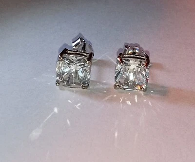 4.97 Ctw Natural light blue Topaz, Cushion Cut Solid Sterling Silver Earrings  - Image 1 of 4