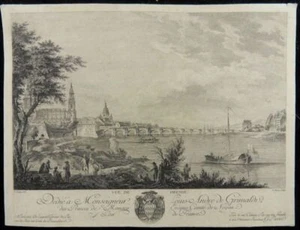 DRESDEN ALTSTADT FRAUENKIRCHE AUGUSTUSBRÜCKE ELBE KUPFERSTICH ADRIAN ZINGG PARIS - Picture 1 of 2