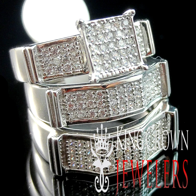 Conjunto de trio de casamento de aniversário de noivo corte quadrado aparência 1CT - Imagem 1 de 1