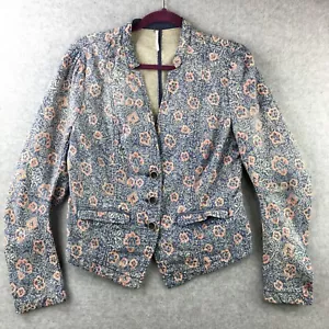 Free People Blazer Jacket Boho Womens 12 Floral Pockets Cotton Pink Blue White - Picture 1 of 19