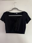 3 H&M Black Crop Tops | Button | Laced Front | Plain | Size Xtra Small - Small