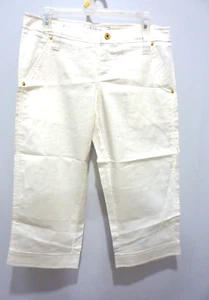 NEU Y2K VINTAGE BABY PHAT GRÖSSE 3 DAMEN WEISS LEINEN KURZE CAPRIHOSE - Bild 1 von 11
