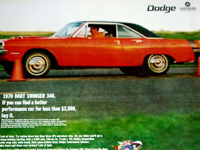 1970 年道奇 DART SWINGER 340 * 原版广告 * 车罩/门/方向盘/保险杠/面板 — 第 1/3 张图片
