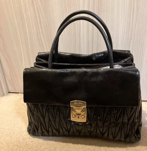Miu Miu Matelass Tote Bag Handbag 2ways Logo Leather Black USED Auth From Japan - Picture 1 of 9