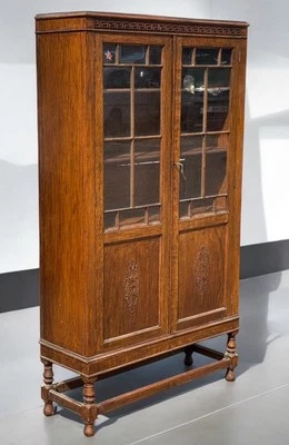 Edwardian Oak Bookcase , Adjustable Shelves, With Key & Working Lock. - Image 1 of 4