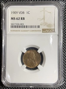 1909 VDB wheat Penny Ngc MS 62 RB - Picture 1 of 2