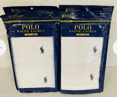 Polo Ralph Lauren 男孩船员 2 件装白色圆领 T 恤 XL 码 18-20 全新 — 第 1/4 张图片