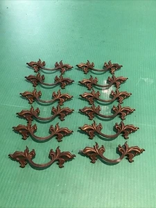 Lot Set 12 Vintage Brass antique Style French Provincial Leaf Drawer Pulls P1751 - Picture 1 of 11