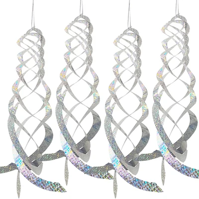4 Piezas 20 Pulgadas Plata Espiral Pájaro Reflectores Disuasivos para Exterior, Colgar Foto 1 de 4