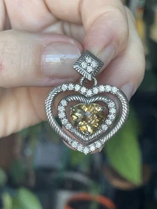 Judith Ripka Yellow Citrine Cz 925 Silver HEART Charm Pendant - Picture 1 of 6