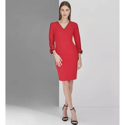 Nuevo con etiquetas Vestido Andrew Marc Rojo Cuello en V Funda Cóctel Fiesta Talla 4 Foto 1 de 4