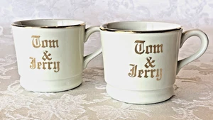 Vintage 2er Set Tom & Jerry Becher Tasse Gold Schriftzug & Rand Urlaub Heißgetränk 3" - Bild 1 von 9