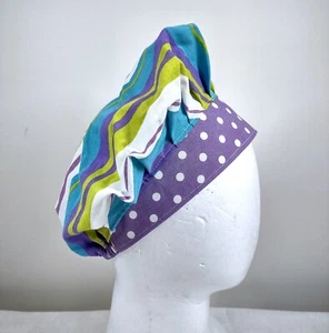 Scrub Cap Medium Chemo Chef Handmade Cotton Bouffant Purple Stripe 22.5 to 32.5” - Picture 1 of 8