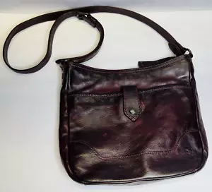 FRYE Crossbody Shoulder Tote Purse Maroon Leather Adjustable Strap Everyday - Picture 1 of 12