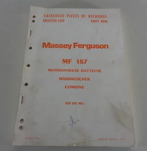Teilekatalog / Parts Catalog Massey Ferguson Mähdrescher MF 187 von 10/1975 - Bild 1 von 3