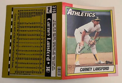 Carpeta de bolsillo escolar Topps 1990 autografiada por Carney Lansford MLB hecha por Duo-Tang Foto 1 de 4