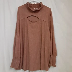 Terra & Sky Women's Plus Size Front Cut Out With Smoking Top, Brown Size 3X - Picture 1 of 5
