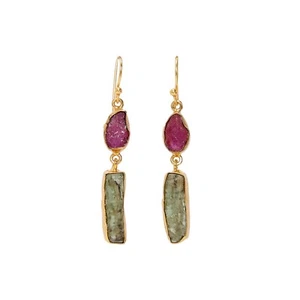 Nuevos Preciosos Pendientes de Piedras Semi Preciosas de Look Vintage y Plapados en Oro - Imagen 1 de 1