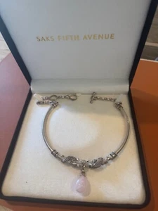 Barry Kieselstein Cord Sterling Silver Alligator Choker Necklace w/ Rose Quartz - Picture 1 of 20