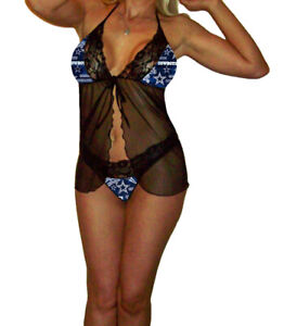 Dallas Cowboys Lace Babydoll Lingerie w/G-String Navy Fabric - X-Small - Large