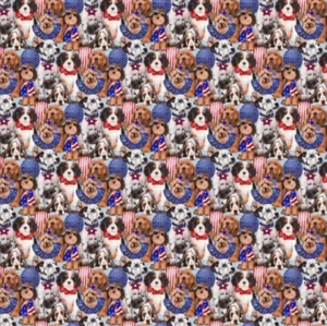 Multi Packed Dogs Patriotic Fabric - 18" x 44" 100% Cotton - Picture 1 of 1