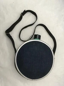 Vintage Aluminum Clad Plastic Canteen w Blue Cloth Front & Back w Strap - Picture 1 of 6