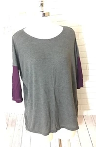 Tresics Gray Basic Top Blouse Purple 3/4 Sleeves Loose Fit Woman Size Medium - Picture 1 of 4