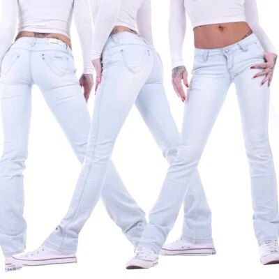 STYLE-STATION Damen Jeans Hose Hüftjeans Karotte Gerader Schnitt Straight Leg Low Waist M7