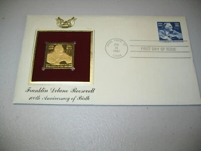 1982 年弗兰克林·德拉诺·罗塞夫特 100 周复制品 FDC 22kt 金色封面邮票 — 第 1/3 张图片