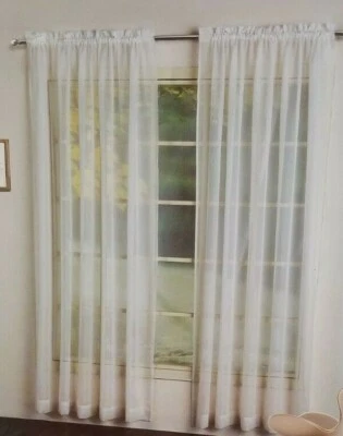 2 Monte Carlo White Rod Pocket Voile Panels (1 Pair) 118" x 108" NIP - Image 1 of 4
