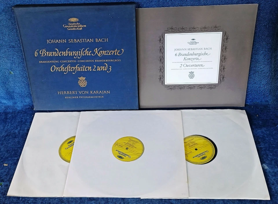 BACH / SIX BRANDENBURG CONCERTOS - KARAJAN - DEUT. GRAM - GERMAN -  (3) LP BOX - Image 1 of 1