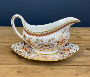 ROYAL CROWN DERBY 'HONEYSUCKLE' BONE CHINA GRAVY SAUCE BOAT JUG & SAUCER/STAND - Picture 1 of 11