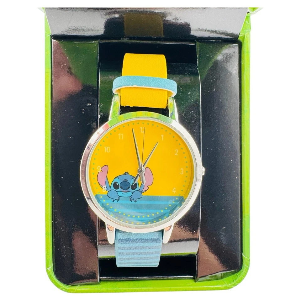 Relógio de pulso feminino Disney Lilo e Stitch pulseira de couro Accutime RARO - Imagem 1 de 4